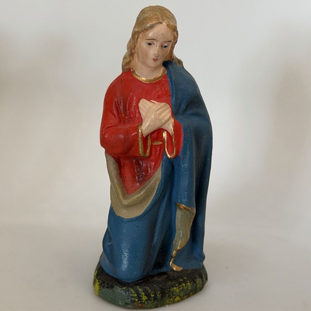 Vintage Germany Nativity Virgin Mary Figurine 4” Hand Painted Christmas Decor